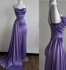 Sexy Mermaid Spaghetti Straps Floor Length Satin Grape Evening Dress Prom Dresses