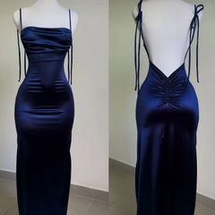 Sexy Straps Backless Prom Dress Length-Floor Evening Dress