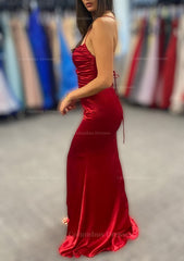 Prom Dress Stores, Sheath/Column Bateau Spaghetti Straps Long/Floor-Length Charmeuse Prom Dress With Pleated