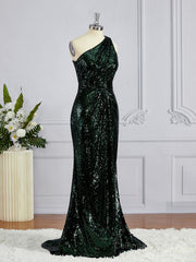 Bridesmaid Dresses Colors, Sheath/Column One-Shoulder Sweep Train Sequins Bridesmaid Dresses