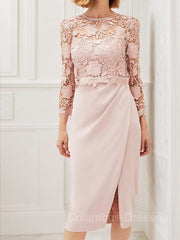 Party Dresses Classy Elegant, Sheath/Column Scoop Tea-Length Stretch Crepe Mother of the Bride Dresses With Applique