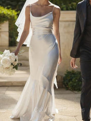 Weddings Dress Near Me, Sheath/Column Spaghetti Straps Floor-Length Jersey Wedding Dresses