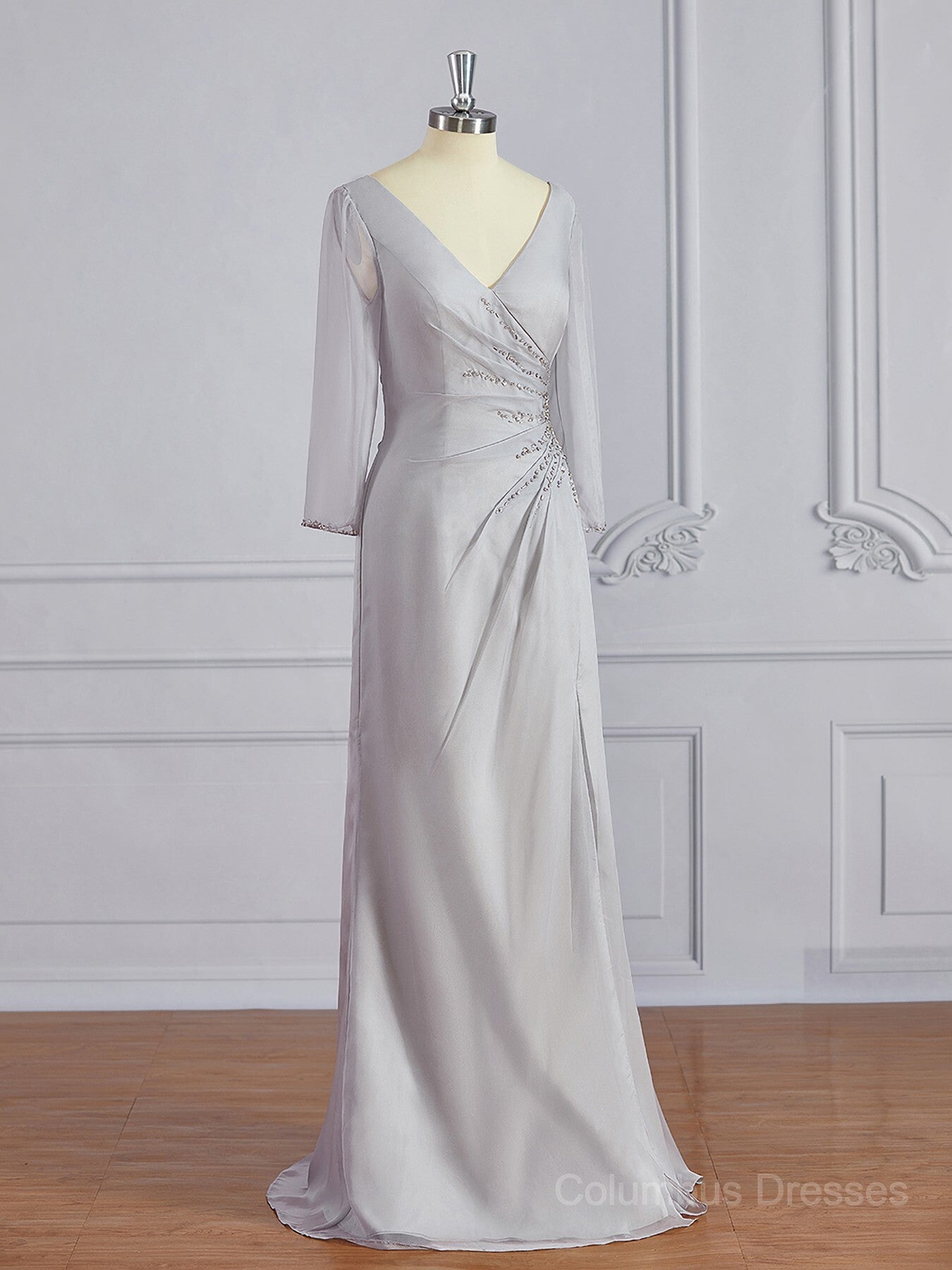 Bridesmaid Dress Color Palette, Sheath/Column V-neck Floor-Length 30D Chiffon Mother of the Bride Dresses With Beading