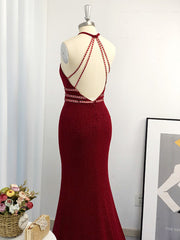 Evening Gown, Sheath Halter Beading Sweep Train Dress