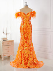 Party Dress Quick, Sheath Off-the-Shoulder Feather Sweep Train Dress