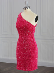 Homecomming Dress Black, Sheath One-Shoulder Sequin Short/Mini Velvet Sequins Dress