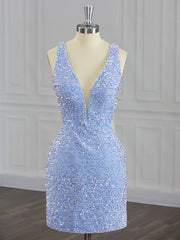 Homecoming Dresses Pockets, Sheath V-neck Sequin Short/Mini Velvet Sequins Dress