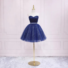 Shiny Navy Blue Tulle Sweetheart Homecoming Dress Blue Prom Dress prom dresses shops