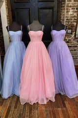 Gold Dress, Shiny Tulle Open Back Long Prom Dress, Long Tulle Formal Graduation Evening Dress