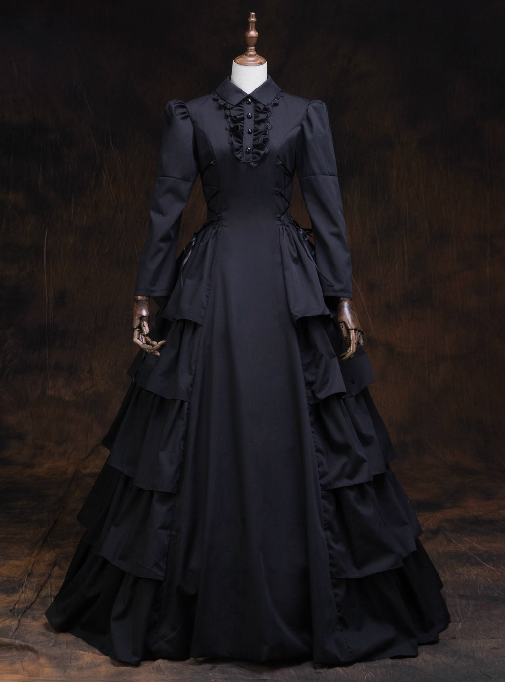 Shop Designer Black Long Sleeve High Neck Rococo Baroque Vintage Gown Dress