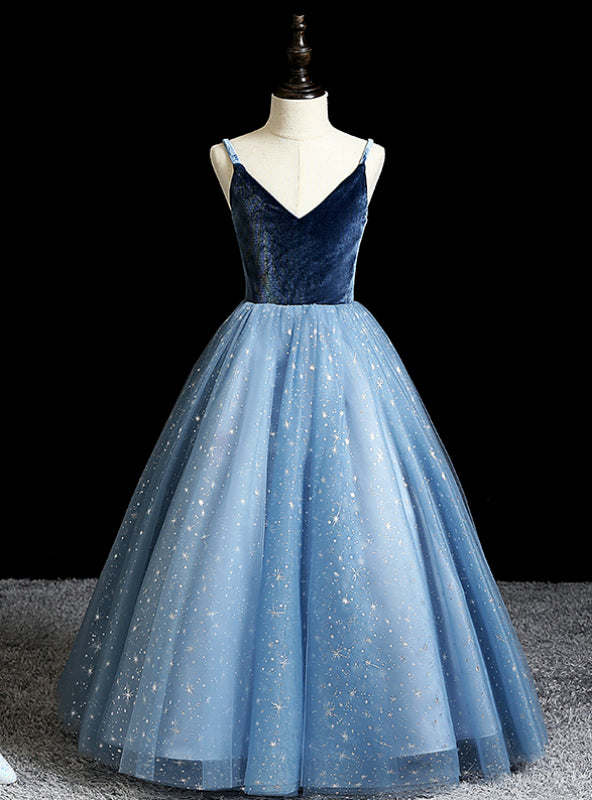 Shop For Cute Blue Ball Gown Tulle Spagehtti Straps Sequins Flwoer Girl Dress