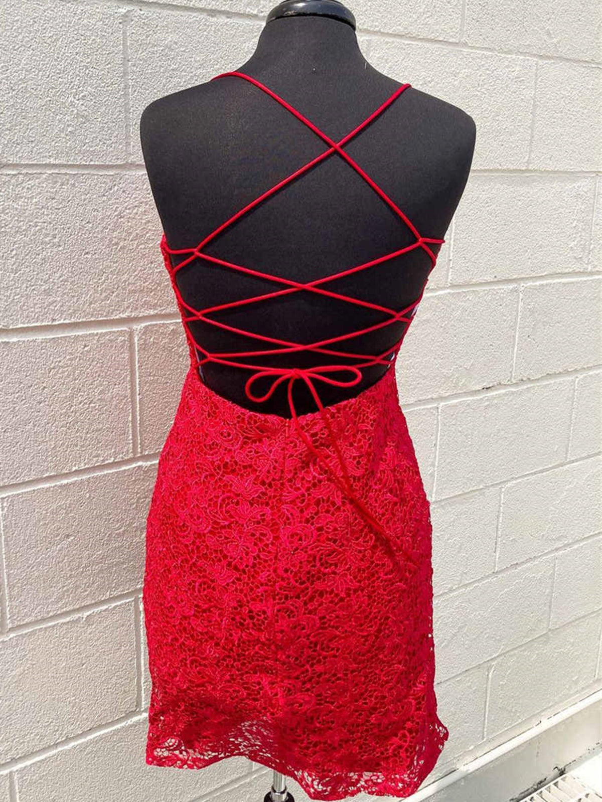 Purple Prom Dress, Short Backless Red Lace Prom Dresses, Open Back Short Red Lace Formal Homecoming Dresses