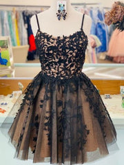 Prom Dresses Shorts, Short Black Lace Prom Dresses, Short Black Lace Graduation Homecoming Dresses