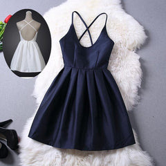 Formal Dresses Over 51, Short Navy Blue Women Dresses, Cross Back Party Dresses,Graduation Dresses