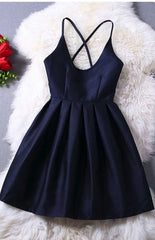 Formal Dresses For Large Ladies, Short Navy Blue Women Dresses, Cross Back Party Dresses,Graduation Dresses