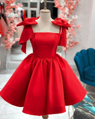 Short Satin Bow Straps Mini Dress Short Prom Party Dresses