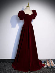 Bridesmaid Dresses Cheap, Short Sleeves Burgundy Long Prom Dresses, Wine Red Long Formal Evening Dresses