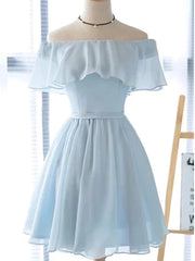 Party Dresses Ladies, Short Sleeves Short Blue Prom Dresses, Short Blue Graduation Homecoming Dresses