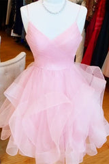 Bridesmaids Dress Fall, Short V Neck Puffy Prom Dresses, Short V Neck Formal Homecoming Dresses