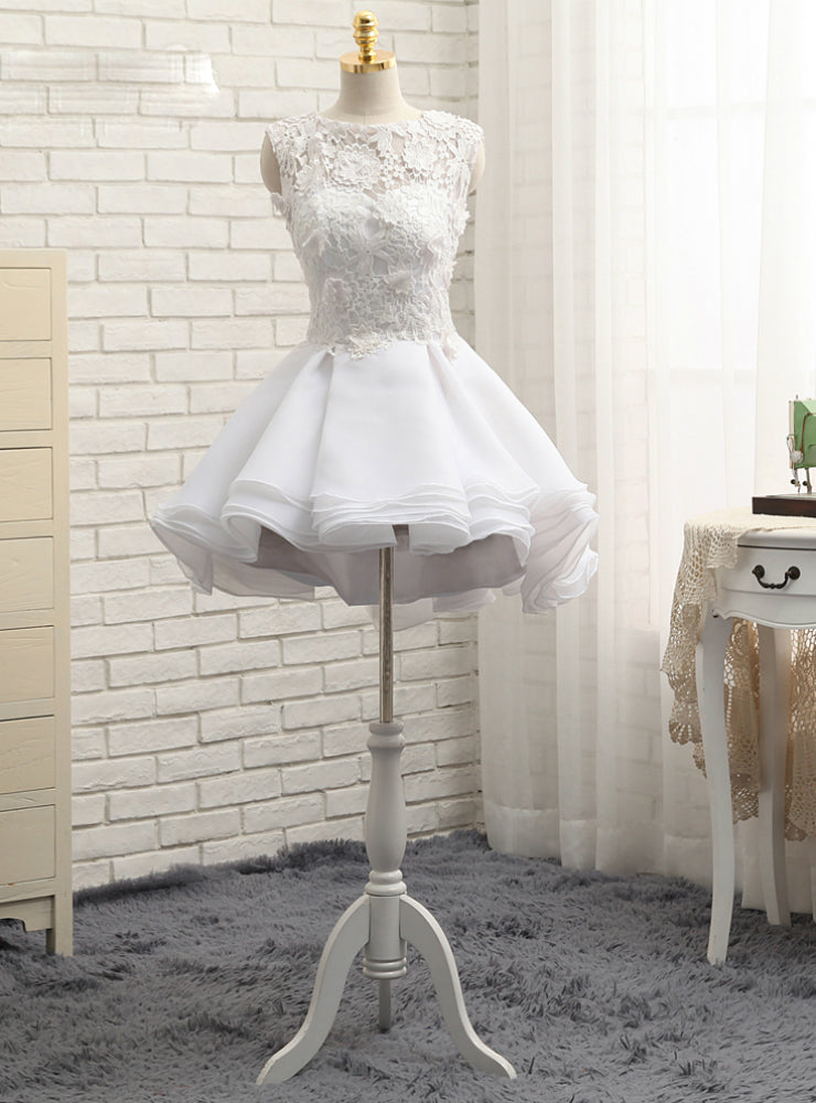 Short Wedding Dresses A-line Short Mini Appliques Chiffon Lace Vintage