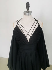 Plu Size Wedding Dress, Simple A line  Black Long Prom Dress, Black Evening Graduation Dresses