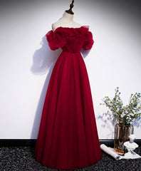 Wedding Dress Shops Near Me, Simple A line Burgundy Long Prom Dress, Burgundy Wedding Party Dress