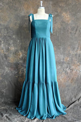 Simple A Line Long Bridesmaid Dress with Pleated Prom Dress