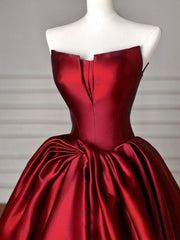 Simple A-Line Satin Burgundy Long Prom Dress, Burgundy Long Formal Dress