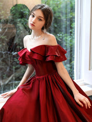 Bridesmaid Dresses Quick Shipping, Simple A line Satin Long Prom Dress, Burgundy Bridesmaid Dresses