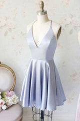 Evening Dresses Boutique, Simple blue v neck short prom dress, blue homecoming dress