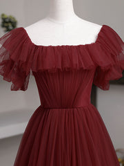 Party Dress Sales, Simple Burgundy A line Long Prom Dresses, Burgundy Bridesmaid Dresses