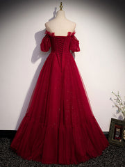 Indian Wedding Dress, Simple Burgundy Tulle Long Prom Dress, A line Burgundy Evening Dresses