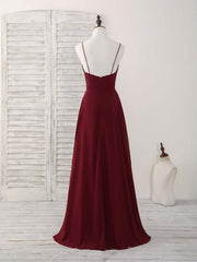 Bridesmaid Dressing Gown, Simple Burgundy V Neck Chiffon Long Prom Dress, Bridesmaid Dress