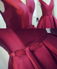 Formal Dress Attire, Simple Burgundy V Neck Short Prom Dress, Burgundy Evening Dress