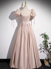 Simple Champagne Pink Satin Long Prom Dress, Champagne Pink Long Formal Dress