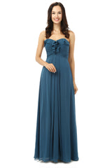 Evening Dress Black, Simple Navy Blue Chiffon Sweetheart Floor Length Bridesmaid Dresses