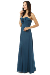 Evening Dresses Black, Simple Navy Blue Chiffon Sweetheart Floor Length Bridesmaid Dresses