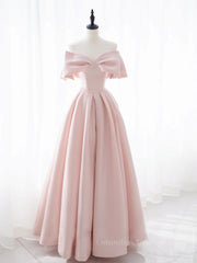 Party Dress Sparkle, Simple pink satin long prom dress, pink satin evening dress