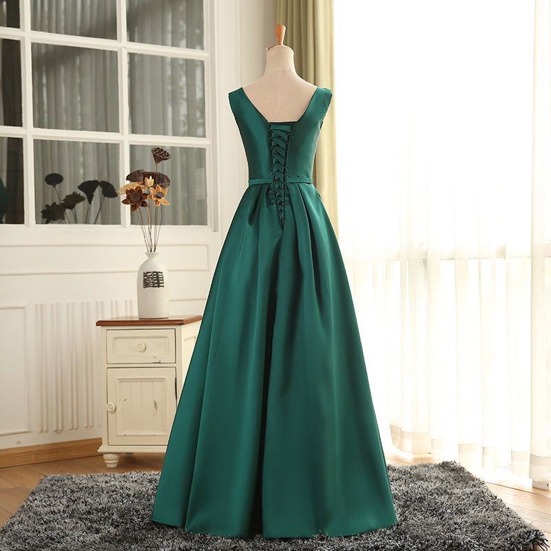 Red Gown, Simple Pretty Green Satin Long Party Dress Prom Dress, Green Evening Formal Dresses