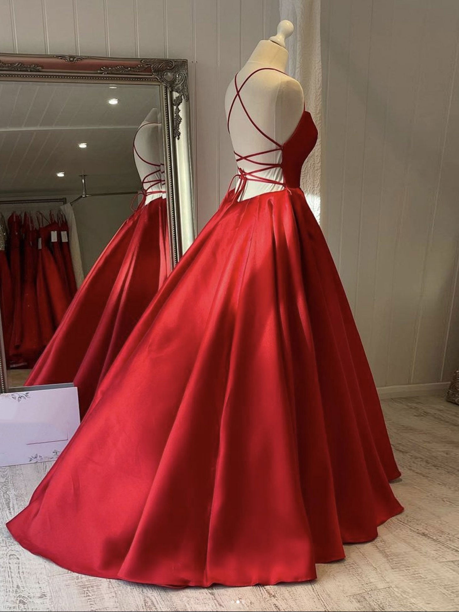 Homecoming Dresses Shop, Simple red satin long prom dress, red evening dress