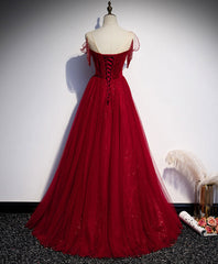 12 Th Grade Dance Dress, Simple Round Neck Tulle Burgundy Long Prom Dress, Burgundy Formal Dresses