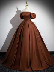 Simple Satin Brown Long Prom Dress, Brown Long Evening Dress