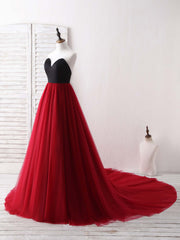 Beach Dress, Simple Sweetheart Burgundy Tulle Long Prom Dress, Evening Dress