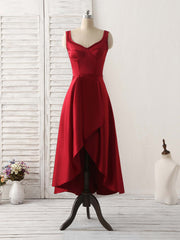 Party Dress Emerald Green, Simple V Neck High Low Prom Dress Burgundy Evening Dress