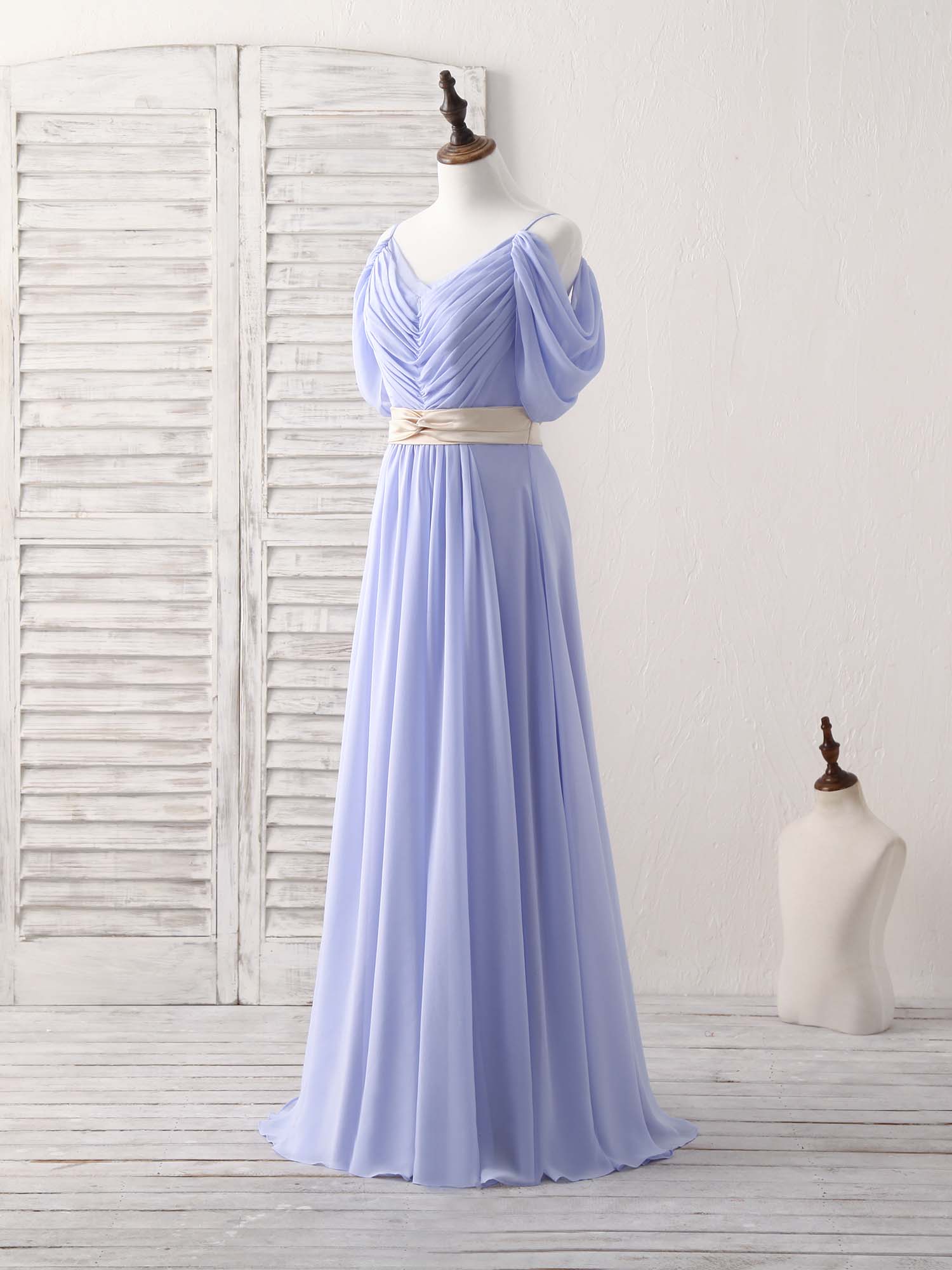 Non Traditional Wedding Dress, Simple V Neck Off Shoulder Chiffon Long Prom Dress Evening Dress