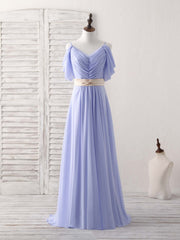 Autumn Wedding, Simple V Neck Off Shoulder Chiffon Long Prom Dress Evening Dress