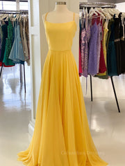 Prom Dresses Dresses, Simple yellow chiffon long prom dress, yellow formal dress