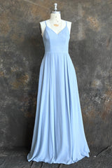 Sky Blue Chiffon Long Bridesmaid Dress