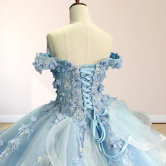 Sky Blue Lace Princess Quinceanera Dress Ball Gown