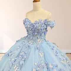 Sky Blue Lace Princess Quinceanera Dress Ball Gown